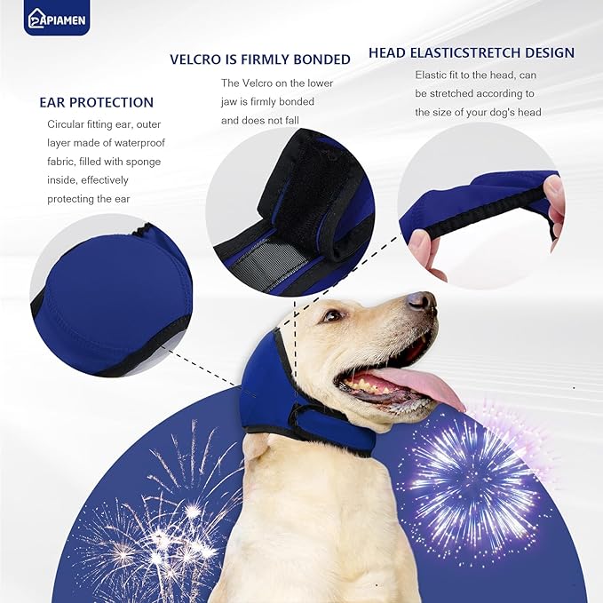 Dog Ear Cover for Hematoma,Bathing,Grooming,Drying,Fashion No Shake Ear Wraps for Dogs Ear Muffs Noise Protection Anxiety Relief,Waterproof Dog Calming Hoodie Shower Cap(Blue,S)