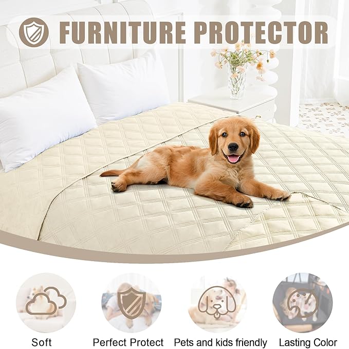 Smiry Waterproof Dog Bed Cover Blanket 30x70, Soft Reversible Pet Blanket, Washable Leakproof Cats Dogs Couch Cover for Sofa, Couch, Furniture, Lattice, Beige/Beige