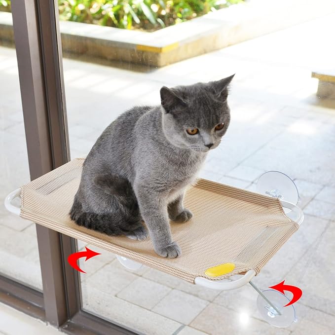 All Around 360° Sunbath and Lower Support Safety Iron Cat Window Perch, Cat Hammock Window Seat for Any Cats (M, Gold)