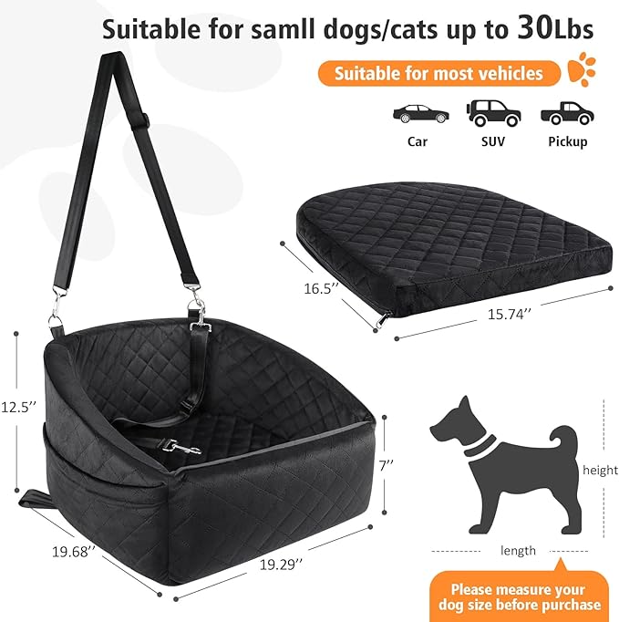 Dog Car Booster Seat for Small & Medium Dogs – Washable, Safe & Comfortable (Under 30 lbs)