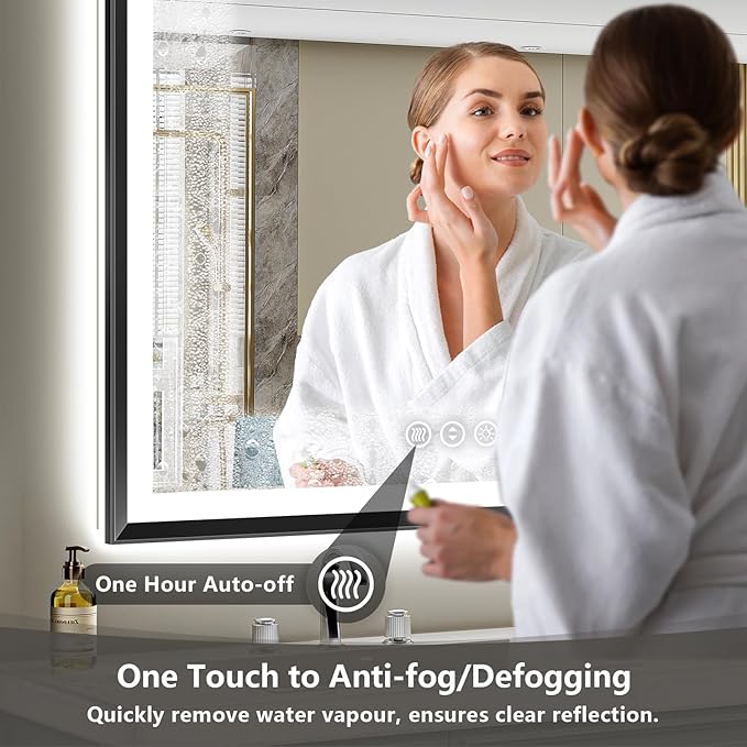 36x32 Black Framed LED Bathroom Mirror with Lights, Backlit and Front Light, Lighted Bathroom Vanity Mirror for Wall Dimmable Anti-Fog Memory Tempered Glass Horizontal/Vertical