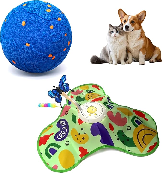Blue Interactive Dog Toy, Pet Ball Toys Automatic Moving Bouncing and Rotating, Interactive Cat Toy for Indoor Cats,