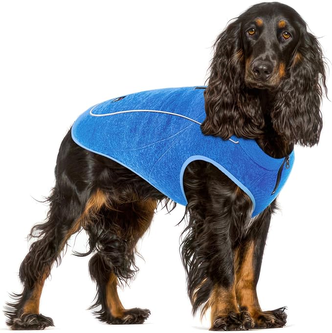 Insulated Fleece Sweater for Dogs | Lightweight Warm Dog Vest | Zipper Port for Harness | Cold Weather Winter Jacket | Rain Snow Repellant Coat | Adjustable for Small Medium Large Male Dogs (Blue/M)