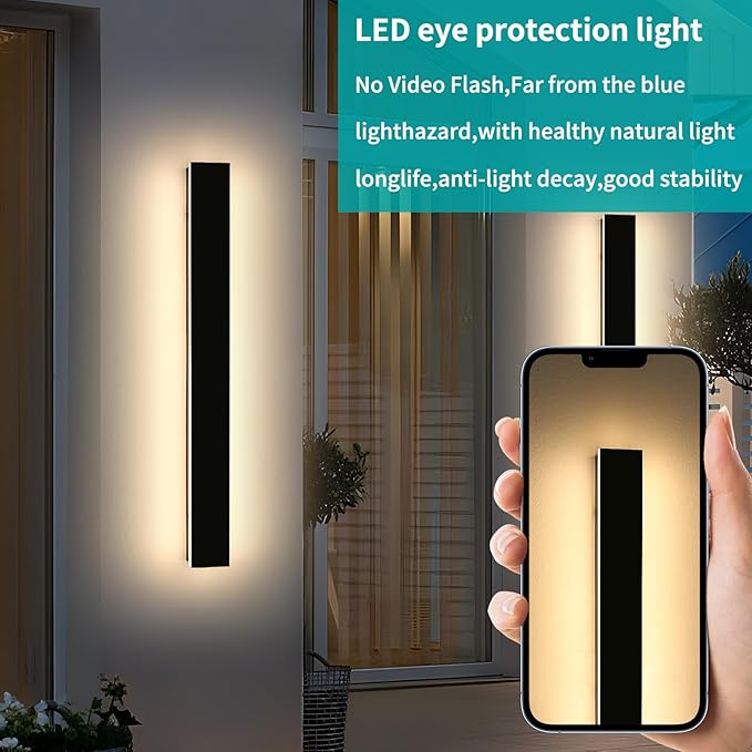 Mikeru 39inch Outdoor Wall Light Fixtures, 3000k/4500K/6000k Three Colors Switchable Modern Exterior Wall Sconces Acrylic Invisible Exterior Wall Light for Porch Outdoor Wall Mount Lighting