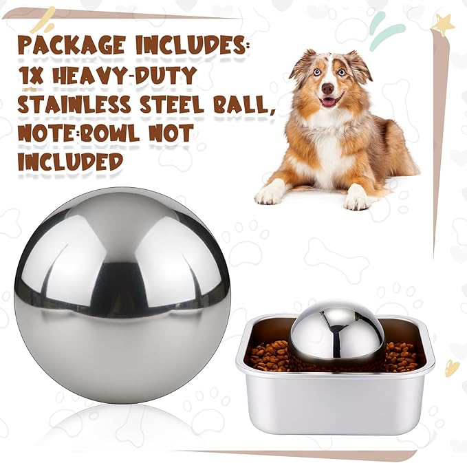 Soulchen Dog Food Slow Feeder Ball Heavy Stainless Steel 3.54 Inches/ 9 cm Large Size, Slows Fast Eating to Prevent Choking, Bloating & Obesity Pet Slow Feeding Toy Healthy Feeding for All Dogs