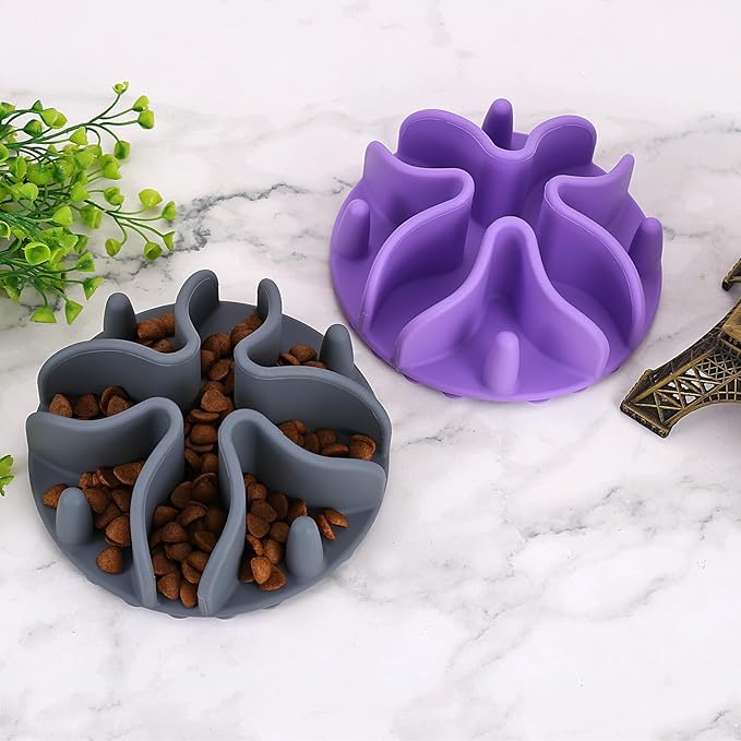 Slow Feeder for Dog Cat Puppy, Silicone Pet Feeder Insert with Strong Suction Cups, Medium, Purple