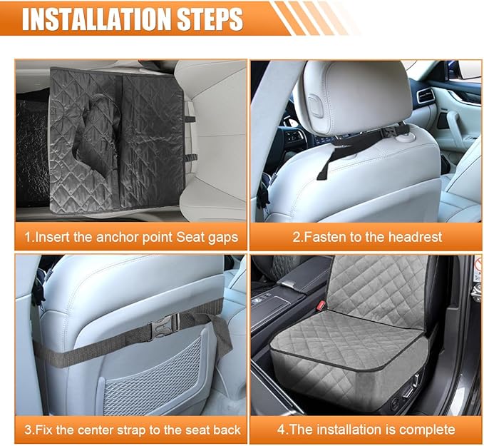 Dog Car Seat Cover, Waterproof & Scratch Proof Car Seat Protector with Side Flaps, Nonslip Front Car Seat Covers with Safety Belt, Universal Dog Mat for Cars, SUVs, Trucks (Grey)