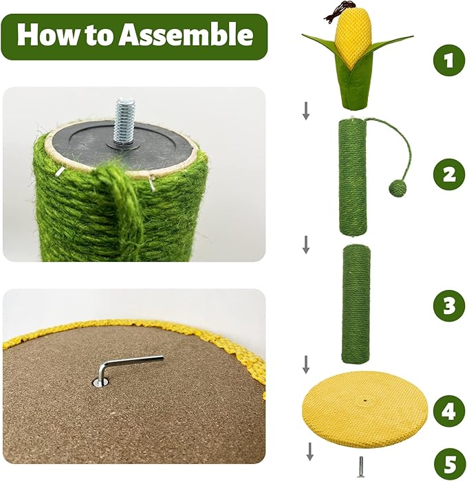 Cat Scratching Post,32" Tall Corn Scratcher for Indoor Cats Vertical Kitten Scratch Pole with Interactive Toys Durable Stable Sisal Claw Scratch Corduroy
