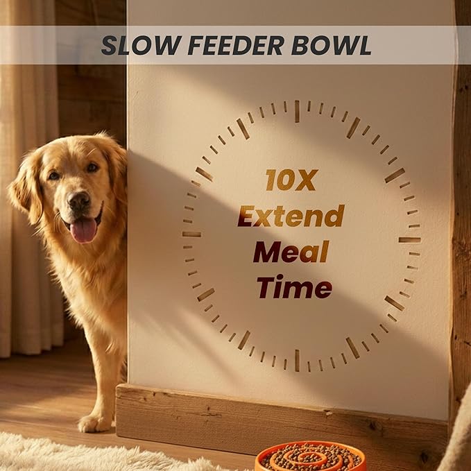 Slow Feeder Dog Bowl for Small, Medium & Large Dogs – Anti-Gulping Puzzle Maze Bowl, Non-Slip Slow Eating Dog Dish, Prevents Bloat & Improves Digestion, Interactive Pet Feeder (Orange, Small)