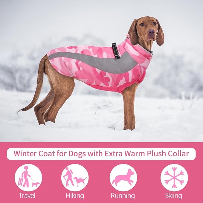 FUAMEY Dog Winter Jackets for Large Dogs,Dog Coat with Harness Built in,Waterproof Dogs Snowsuits Warm Pet Jacket Zip Up Fleece Cold Weather Coats Reflective Puppy Vest with Pocket Blue 3XL