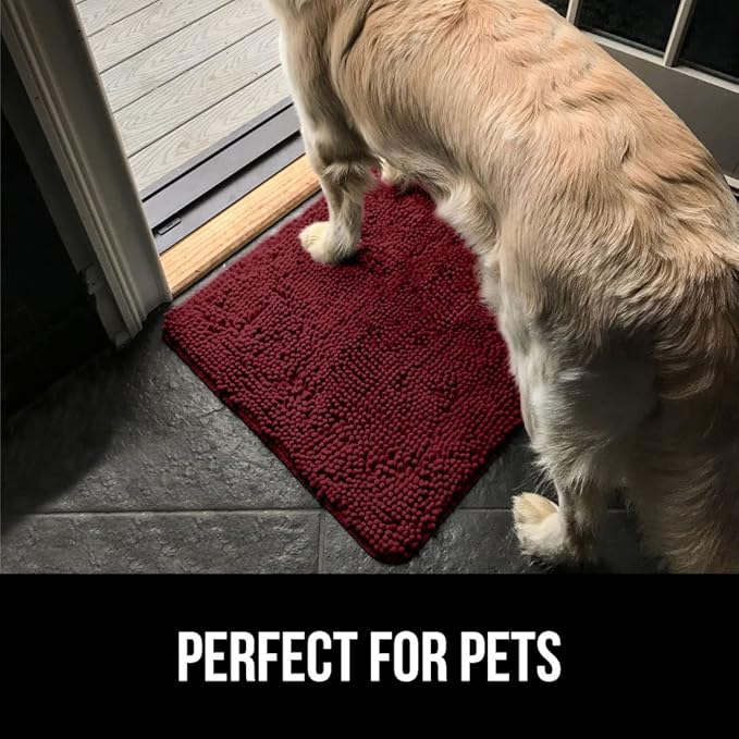 GORILLA GRIP SoakSTOPPER Dog Door Mat, 36x24 Machine Washable Rug Absorbent Doormat Captures Moisture Mud Dirt, Quick Dry Soft Chenille Entryway Rugs Indoor Entrance Mats for Dog Paws, Burgundy