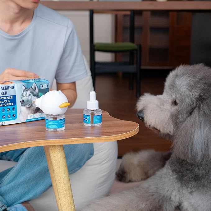 Dog Calming Pheromone Diffuser Kit for Dogs/Puppies Anxiety Relief Stress Reduction, 48ml x 2 and1 Plug-in Diffuser Reduces Destructive Behavior, Pee Accidents, Separation Anxiety, Barking