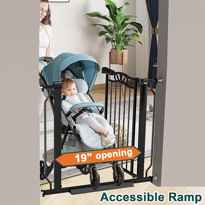 Fairy Baby 29.5"-43.7" Extra Wide Baby Gate for Dog, Pressure Mounted Pet Gate for Stairs & Doorway, Dog Barrier for Home Indoor, Kids Puppy Cat Gate, Metal Child Safety Proof Garden Gate, Black