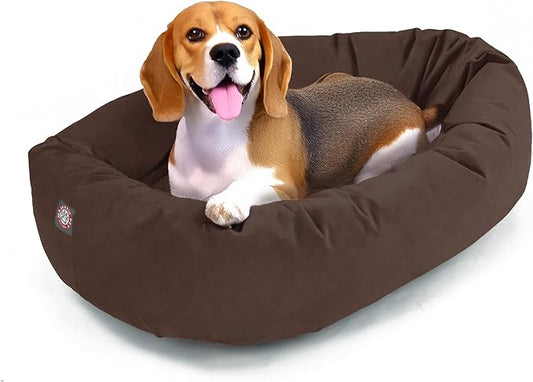 Majestic Pet 32 Inch Suede Calming Dog Bed Washable 32x23x7 (Inch) – Cozy Soft Round Donut Dog Bed with Spine Support for Dogs to Rest Their Head - Pet Bed Medium – Chocolate (2025)