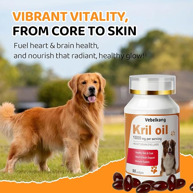 Krill Oil Omega 3 for Dogs - Allergy Relief - Joint Health - Itch Relief, Shedding - Skin and Coat Supplement - 180-Count Deep Sea Krill Oil Capsules - Omega 3 6 9 - EPA & DHA Fatty Acids