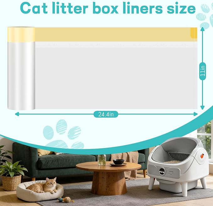 （80 Counts/4 Packs）24.4×11 Inches Litter Bags for Automatic Cat Litter Box, Replacement Extra Large Self-Cleaning Cat Litter Box Liners, 4 Rolls Drawstring Trash Bags for Robot, Waste Bag