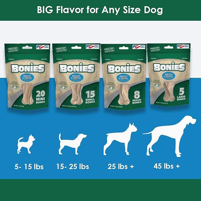 Bonies Natural Breath and Dental Formula Small-Sized Single Bone - All-Natural Ingredients, Fresh Breath, Cleans Teeth, Low Calories, Chicken Flavor, Small Dog, 1 Bone