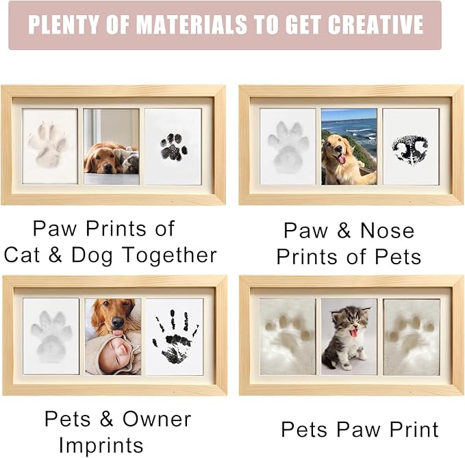 ZAPVLVT Paw Print Impression Kit for Dogs and Cats, 2 Clay, Large Ink Pad, Wooden Picture Frame, Pet Memorial Keepsake, Gift for Pet Owners & Lovers