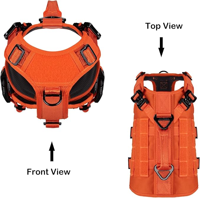 ICEFANG GN3 Tactical Dog Harness with 6X Buckle,Dog Molle Vest with Handle,3/4 Body, Hook and Loop Panel for ID Patch,No Pulling Front Clip (S (Neck 14"-18"; Chest 22"-27"), Safety Orange)