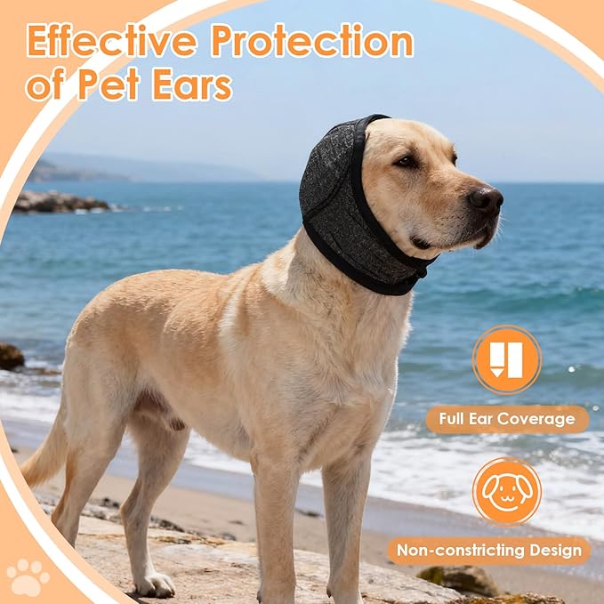 Rosvola Dog Quiet Ear Cover, Dog Ear Covers for Bath, Dogs Calming Hood, Anxiety Relief Pet Ear Cover Muffs for Bath Grooming Thunder Fireworks (M)