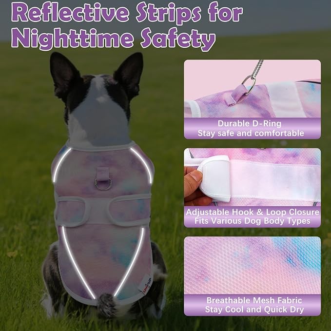 Dog Cooling Vest – Lightweight Pet Cooling Shirt 3D Breathable Mesh, Reflective Strips & UV Protection for Walking, Hiking, Park – Adjustable Fit Dog Cooler Jacket with D-Ring U-DCV03S