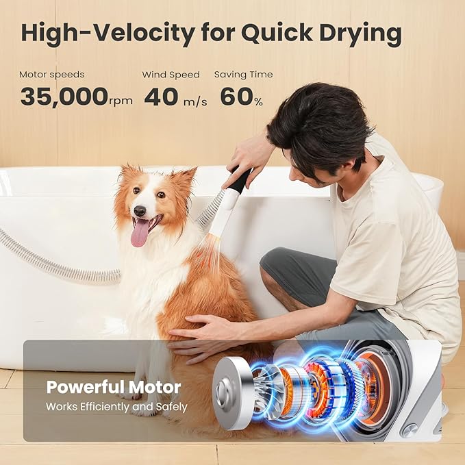 Pecute Dog Grooming Vacuum & Dryer, 7-in-1 Pet Grooming Kit with Clipper, 10000Pa Dog Vacuum for Shedding Grooming, Adjustable Speed & Temp, 55dB Low Noise