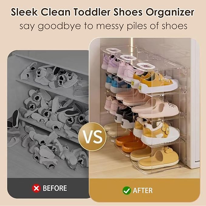 Acrylic Kids Shoe Rack for Closet 2 Pack Toddler Shoe Storage 4 Sections Kids Shoes Organizer Baby Shoe Rack Organizer Clear Small Shoe Shelf for Closet Entryway