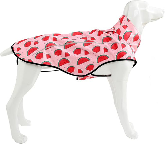 Mile High Life Dog Raincoat, Adjustable Waterproof Reflective Rain Jacket for Small Medium Large Dogs, Lightweight Breathable Pet Rain Coat with Leash Hole(Pink Watermelon,XS Chest 17-23")