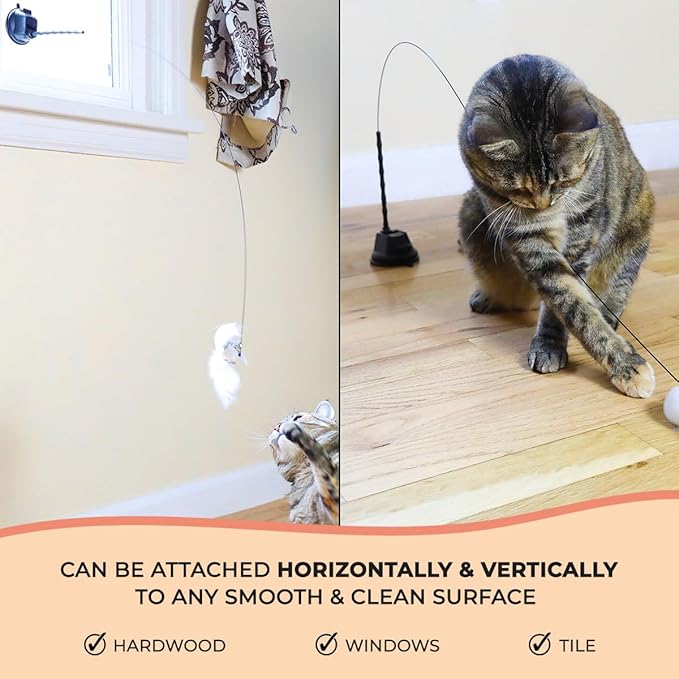 Whiskertons Interactive Bird Simulation Cat Toy Set, Interactive Cat Toys for Indoor Cats, Cat Feather Toy, Self-Holding Suction Cup, 5 Catnip Birds, Feathers, Bells (Catnip Hybrid Bundle)
