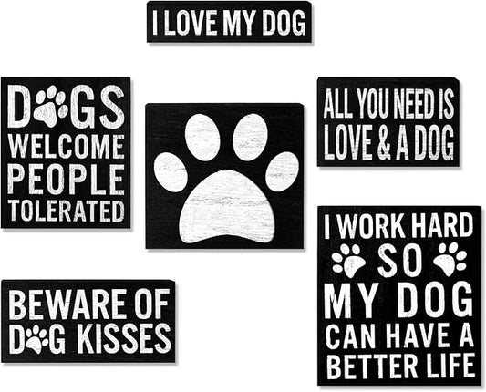 6 Pcs Dogs Gift for Women Wood Signs Decor for Dog Lovers Gift Rustic Farmhouse Wall Desk Shelf