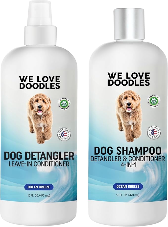 We Love Doodles Dog Shampoo & Dog Detangler Spray Pack - Pet Shampoo & Conditioner for Dogs, Doodle Detangler Spray, Cleans & Moisturizes, Reduces Tangles & Mats, Ocean Breeze, Total 32 oz