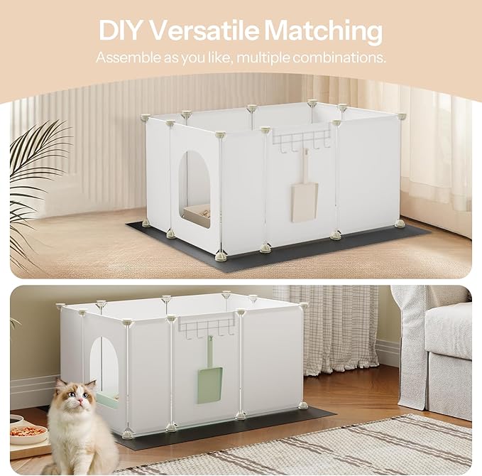 HOOBRO Cat Litter Box Enclosure with Large Oxford Mat, Extra Large Litter Box Shield with Row-Hook, 30.3" L x 18.5" W x 15.7" H, Compatible with Most Litter Boxes, White BW07PP03