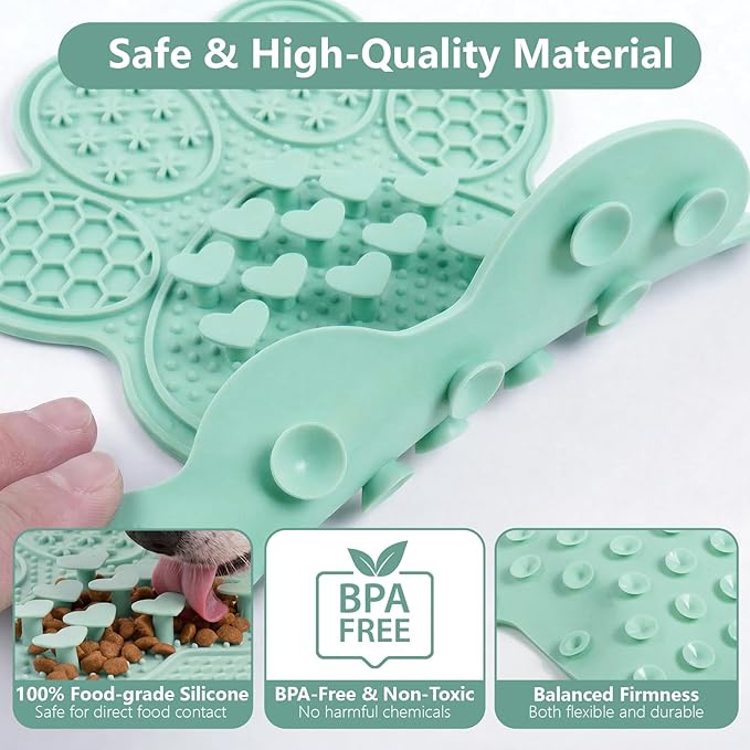 Licking Mat for Dogs & Cats, Slow Feeder Lick Pat, Anxiety Relief Dog Feeding Mat for Butter Yogurt Peanut, Green