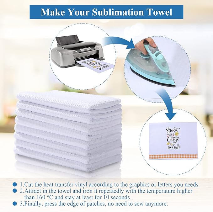 Breling Sublimation Kitchen Towel Blanks 16 x 24Inch, Microfiber Waffle Weave Sublimation Tea Towels Fast Drying Absorbent for Home Kitchen Gifts(6 Pieces)