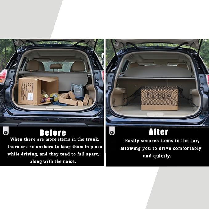 UlifebetterTruck Bed Cargo Net, Cargo Storage Elastic Mesh Net Organizer Net Bag Automotive Cargo Nets with 4 Buckles Screws Hooks Clips Trunk Storage Net for Pickup Truck Bed（51 * 18In）