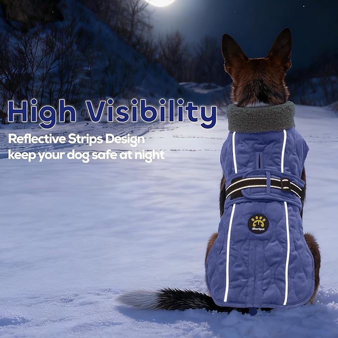 Dog Winter Coat, Adjustable Quilted Dog Snow Jacket with Fleece Lining, Water Resistant Pet Apparel for Cold Weather, Warm Large Doggie Coat with Leash Hole and Reflective Strip, NewBlue L
