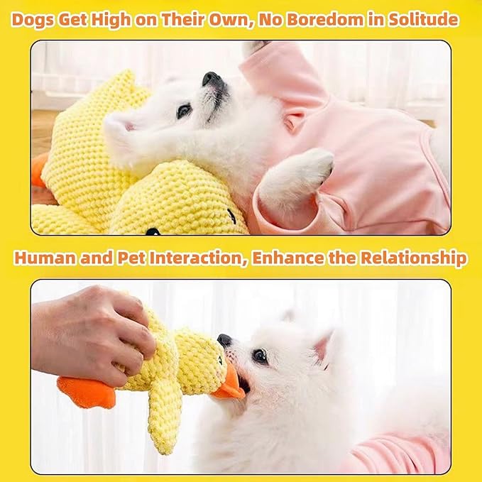 2024 New Calming Duck Dog Toy, Emotional Support, Yellow, Plush, Interactive for Boredom, Dog Companion, Large 17.7*15in (E-A+C)