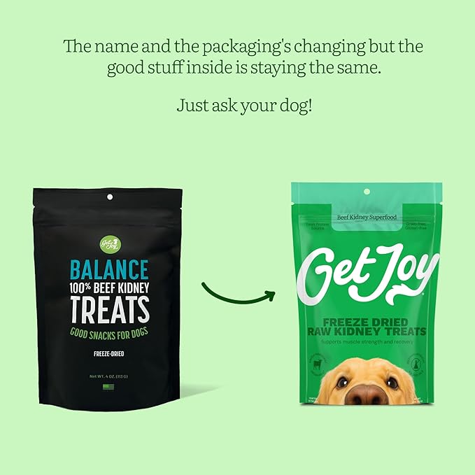Get Joy Freeze Dried Superfood 100% Beef Kidney Dog Treats, 4 Ounce Bag (Pack of 3), Single Ingredient Organ Meat, High Protein, Immune Health, Muscle Repair, Grain Free, Gluten Free, Made in USA
