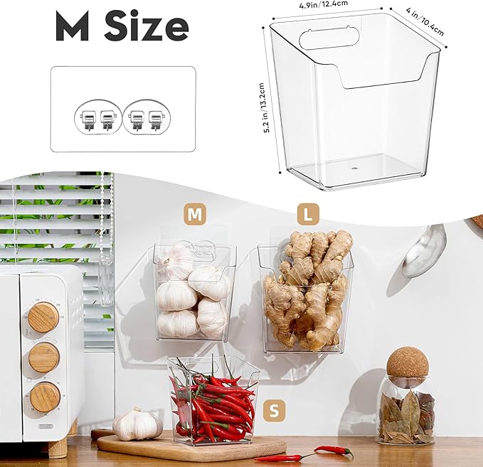 2-Pack Adhesive Cabinet Door Organizer, Hanging Storage Bins, Stick on Small Wall Basket, Bathroom Makeup Organizer, Inside Under Cabinet Storage Container for Kitchen, Pantry Organizer, Office, Dorm