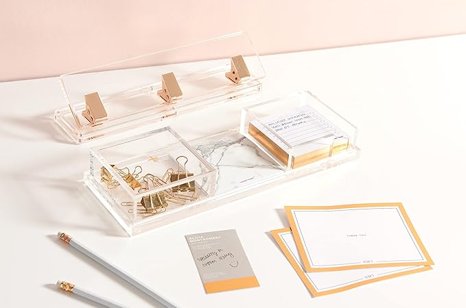RUSSELL+HAZEL Acrylic Bloc Desktop or Drawer Stackable Organizer, Office Supplies, Clear, with Lid, 4” x 4” x 1.5”