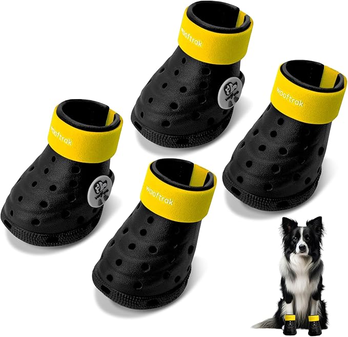 Dog Shoes Breathable Dog Shoe for Hot Pavement, Dog Booties and Paw Protectors, Non-Slip Waterproof Dog Sandals Boots (Black+Yellow, L: (3.1’’x2.5'')(L*W))