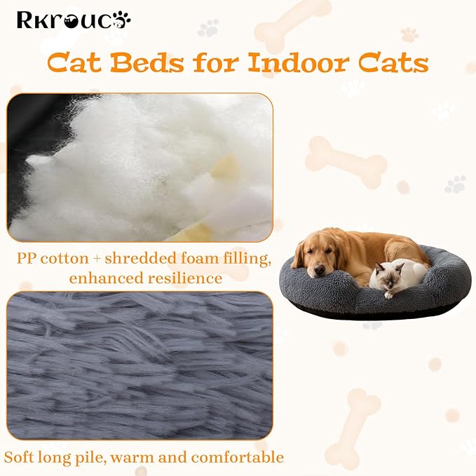 Fluffy Dog Bed Calming Donut Beds for Large Dogs Warming Round Small Medium Pet Nest Cozy Cat Mattress Indoor Washable Puppy Kennel Kittens Sleep Mat (XS, 20×20 inch, Dark Gray)