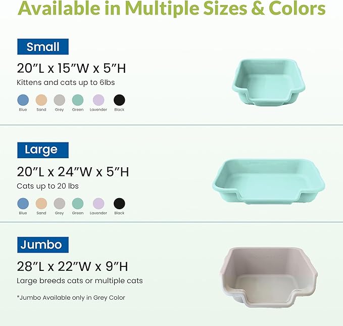 KittyGoHere Senior Cat Litter Box, Small Litter pan, Open Top Low Entrance Kitty Litter Box, Lightweight Low Entry Litters Box, Durable, Made in USA (Green)