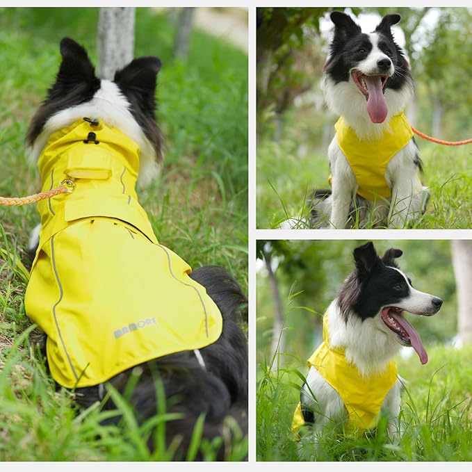 Waterproof Dog Raincoat, Adjustable Lightweight Dog Rain Jacket with Reflective Strip Leash Hole for Small Medium Large Dogs (Yellow, Small(9-13lb))