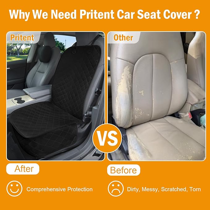 Dog Car Seat Covers Waterproof, Scratch-Proof Pet Front Cover for Cars, Nonslip Pet Passenger Seat Cover Protector, Universal Fit for Cars Trucks SUVs, Large, Black