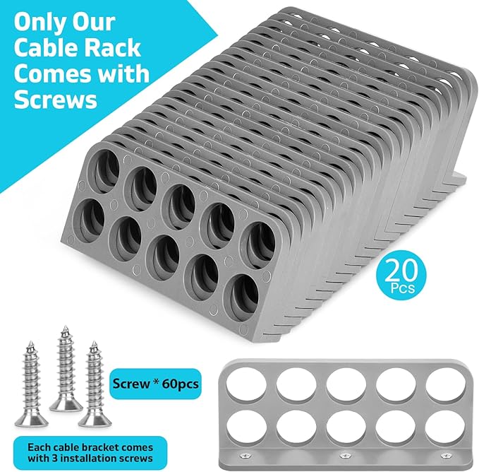 20Pack Cable Chase-Wire Bracket,Cable Support Wire Bracket Holder for NMB Electrical Cord Organized Management,Electrical Wire Dispenser with Screws,Labor Time Saving,1" with 10-Hole Design