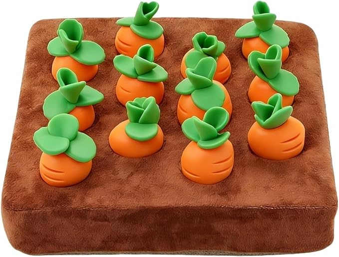2-in-1 Carrot Plush Puzzle Dog Toy, Non-Slip Nosework Feed Game for Aggressive