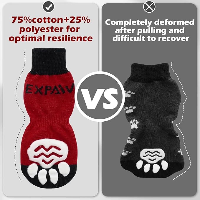 EXPAWLORER 6PCS Anti-Slip Dog Socks to Prevent Licking Paws,Dog Shoes for Hot Pavement,Best Paw Protector Traction Control on Hardwood Floor,Dog Booties for Puppy Small Medium Large Senior Dogs