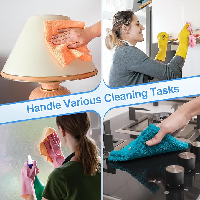HARFINGTON 4 Pack Microfiber Cleaning Cloth, 28" x 12" Multi-Functional Cleaning Towels Reusable Absorbent Rags for Car Wash Kitchen Household Window Clean, Sapphire Blue