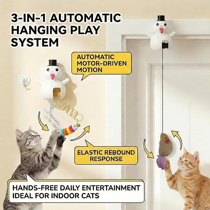 Luxelle Interactive Cat Toy for Indoor Cats, Automatic Hanging Cat Toy with 6.5ft Retractable Elastic Cord, Motion & Laser Play Modes, USB Rechargeable, Wall & Door Mount Toy